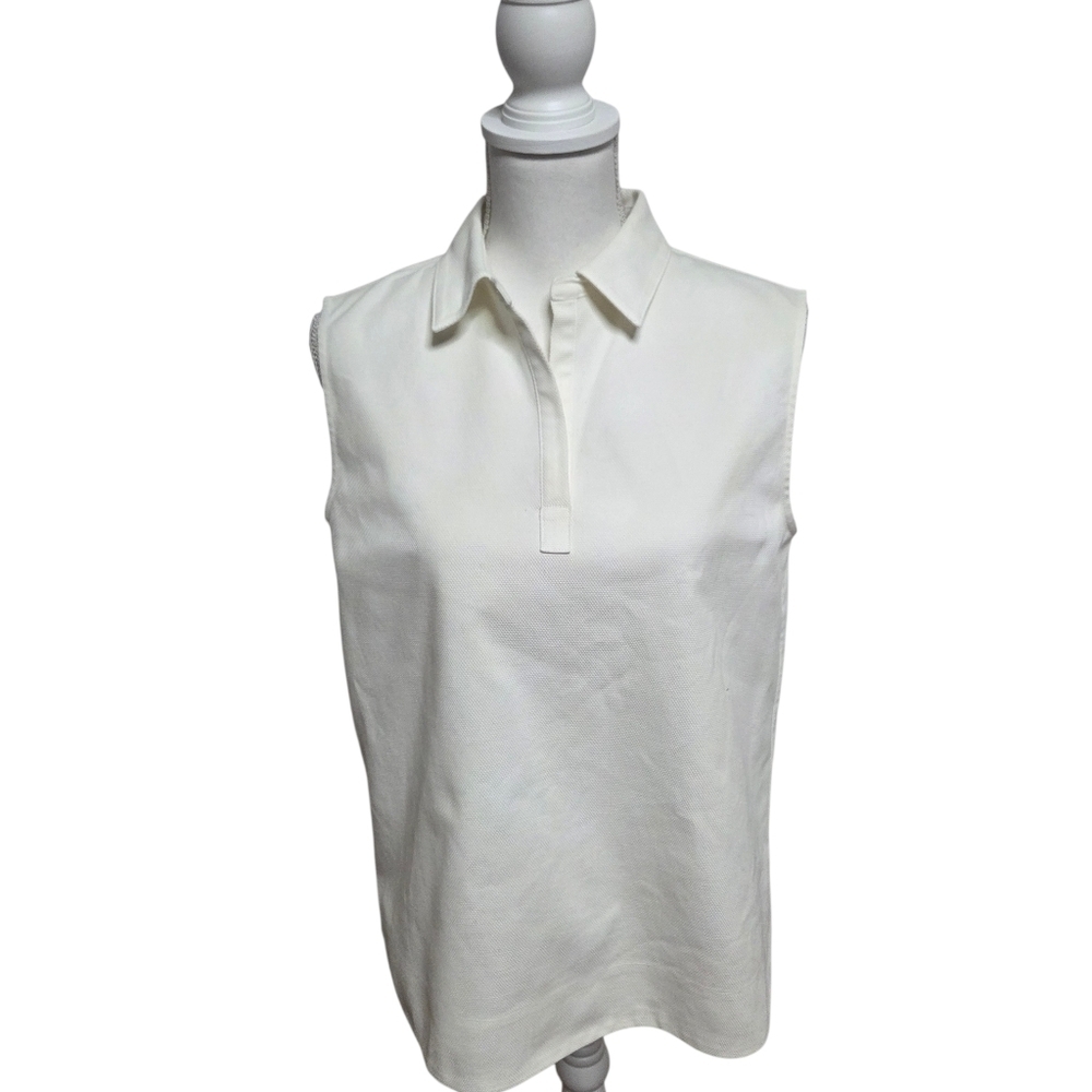 Theory Sleeveless Polo Top Piqué Cotton Polo Shell Shirt White Medium - Picture 2 of 8